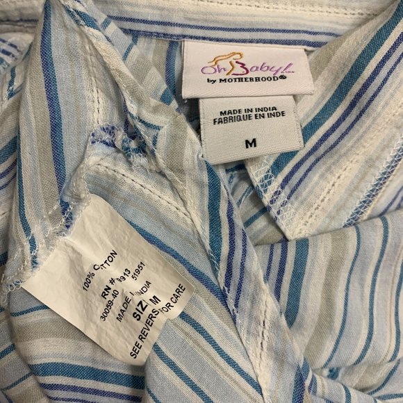 Oh Baby Medium Maternity Top Button Front Blue Stripe Long Sleeve Motherhood - Picture 4 of 5